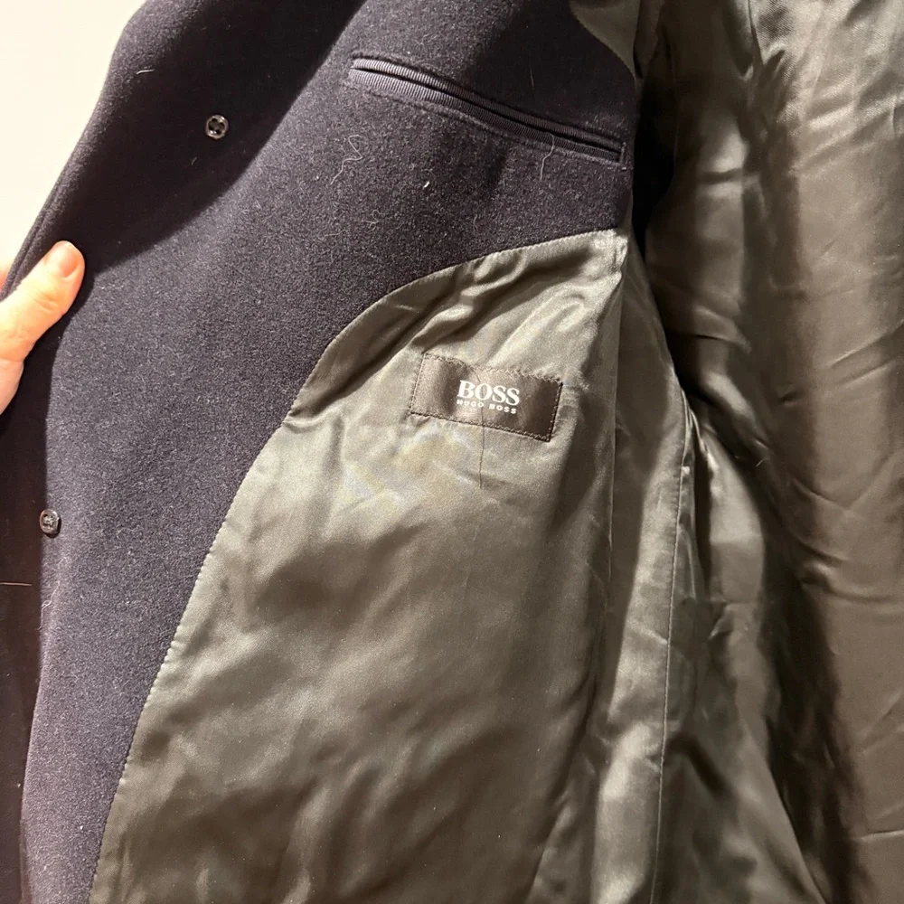 HUGO BOSS Men Pure New Wool Overcoat Coat 42R Classic Preppy Old Money Italy‎